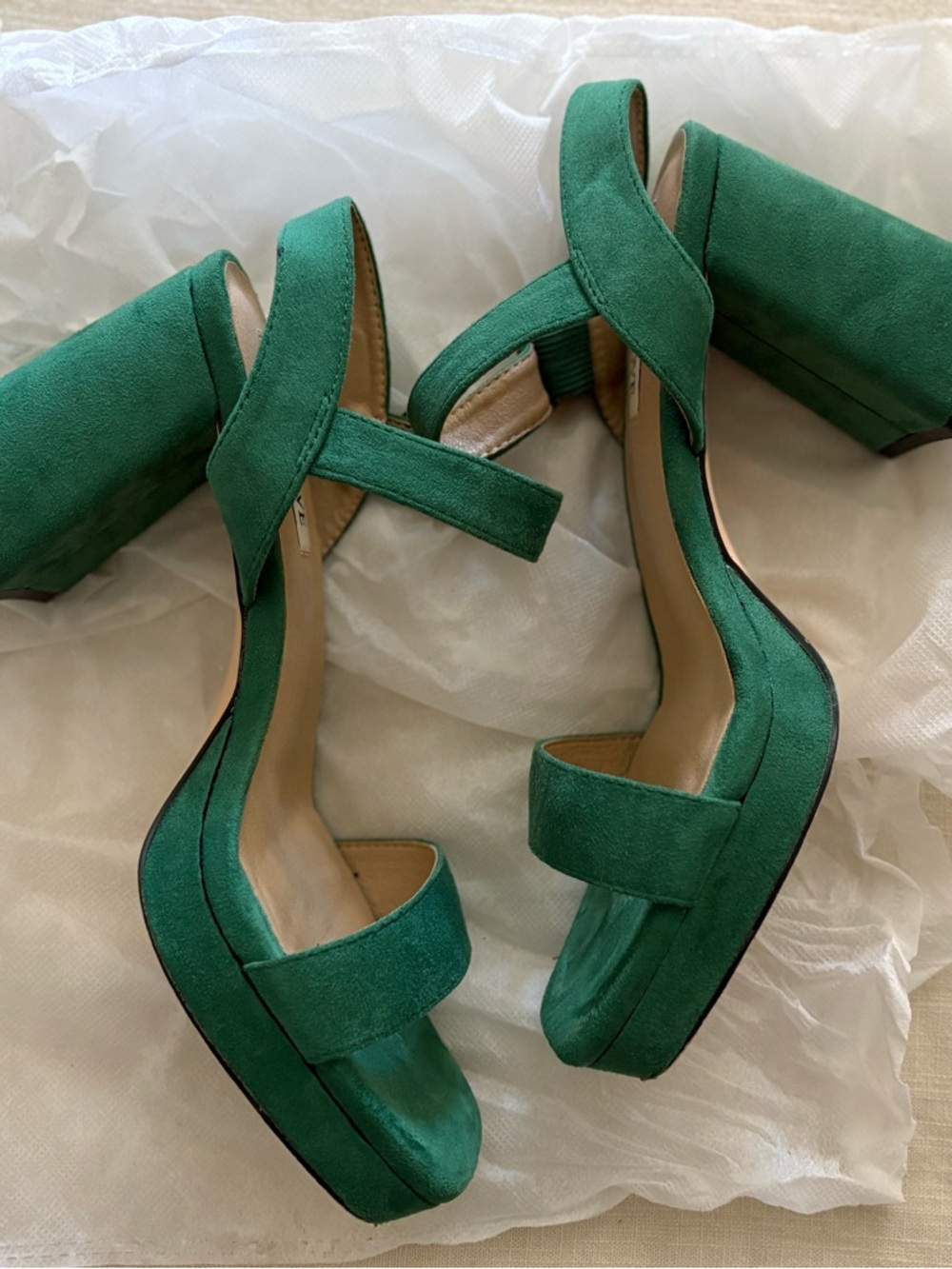 Green Suede Block Heel Sandals - Women